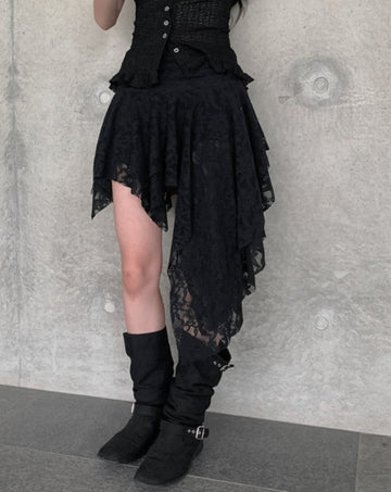 Flan Unbalanced Tiered Lace Skirt